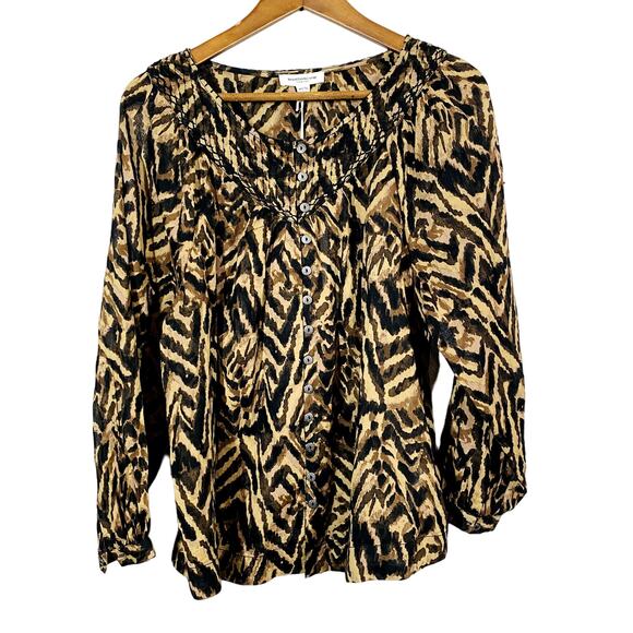NEW! beach lunch lounge Animal Print Scoop Neck Tunic Blouse Top Long Sleeve- XS - Picture 1 of 4